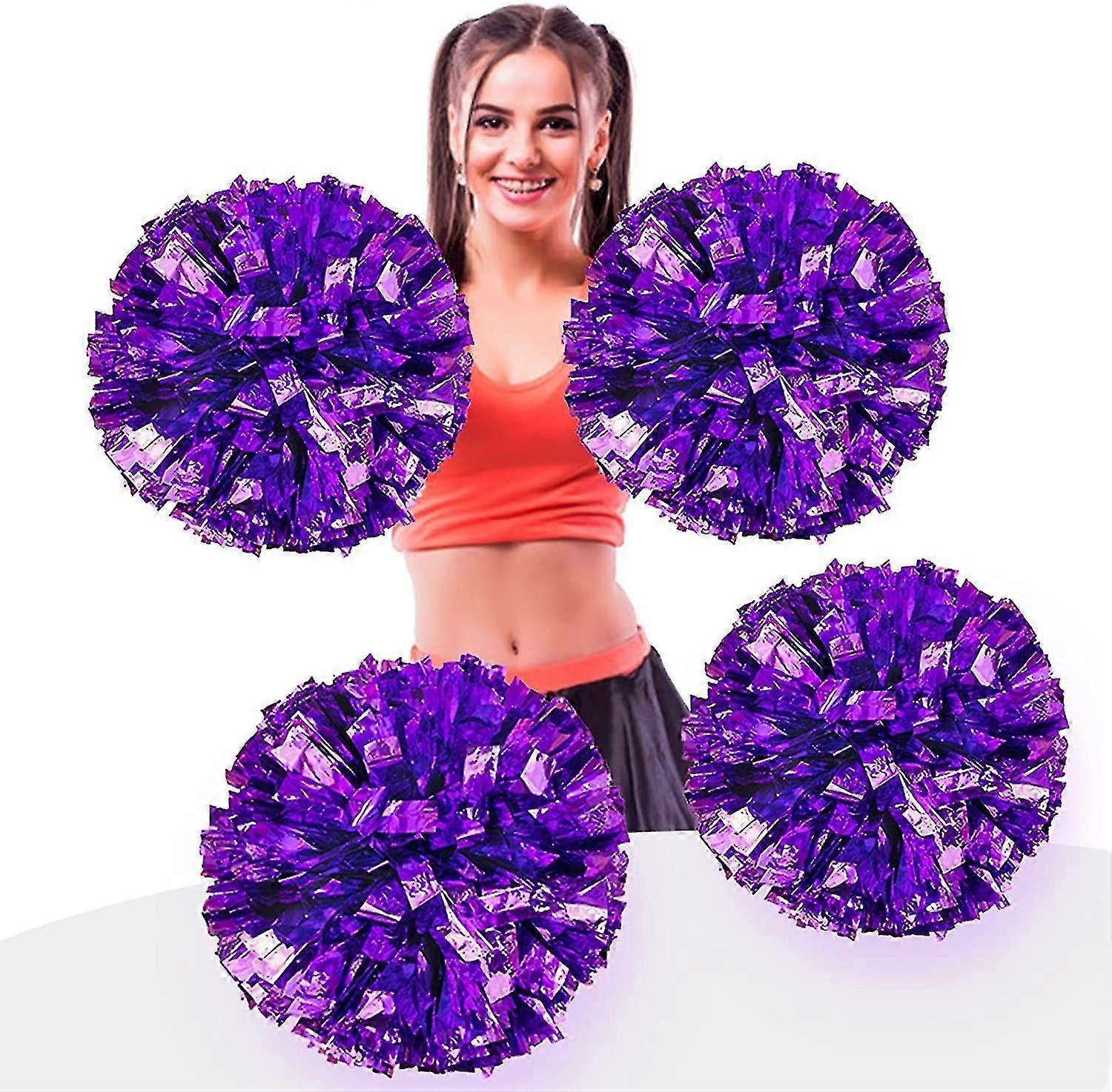 4pcs Metallic Foil Cheerleading Pom Poms, Premium Cheerleader Pompoms Kit, Cheering Hand Flowers 9.8 Inches