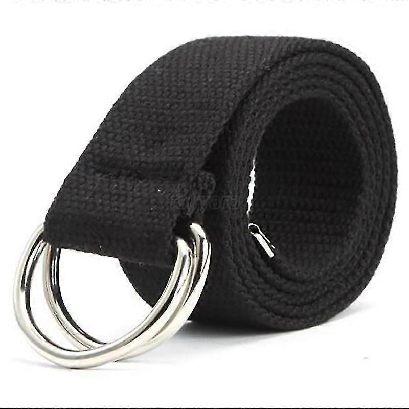 Unisexe Toile Ceinture Plain Sangle Double D Anneau Métal Boucle Ceinture