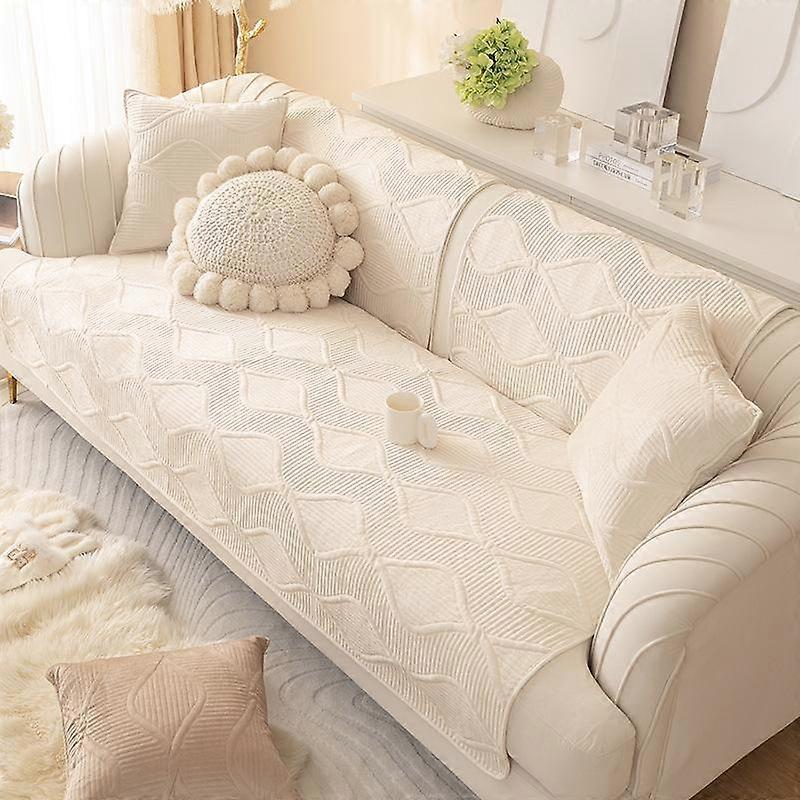 Dutch Velvet Sofa Covers for Living Room Winter Warm Solid Color Geometric Patterns Slipcover Non-slip L Shape Couch Cushions