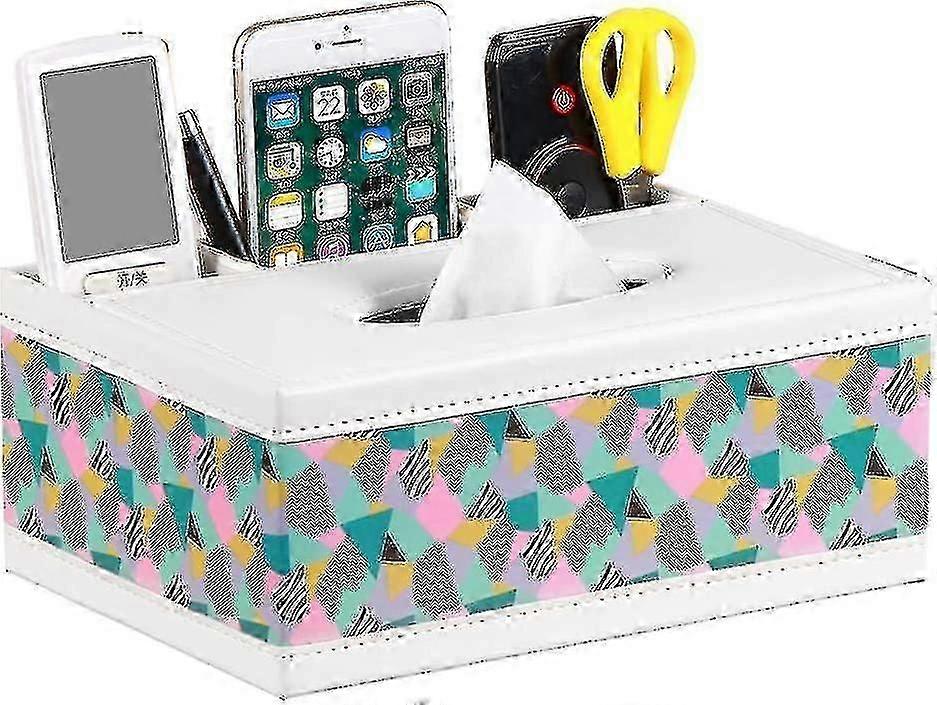 Tissue Box Holder Rectangular Pu Leather Facial Tissue Box Cover With Remote Control Holder