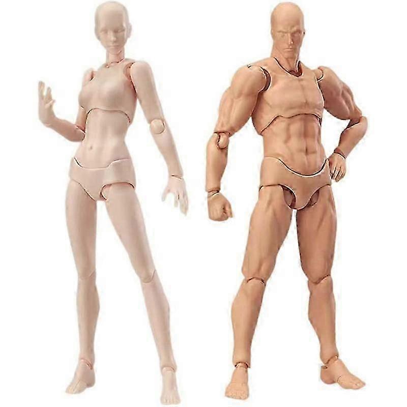 Kroppsdocka, Konstnärer Docka Blockhead Jointed Skyltdocka Ritning Figurer Man + Kvinnlig Set (hudfärg)
