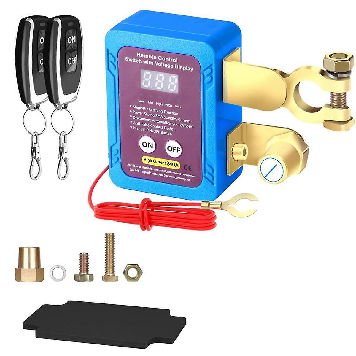 Remote Battery Disconnect Switch 12V 240A with Led Voltage Display,Automatic Power Shut Off Switch f