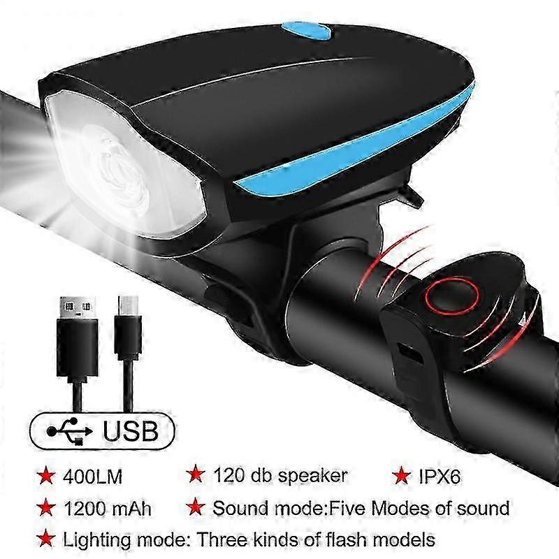 Bicycle Front Light with Bike Horn USB Rechargeable Lantern