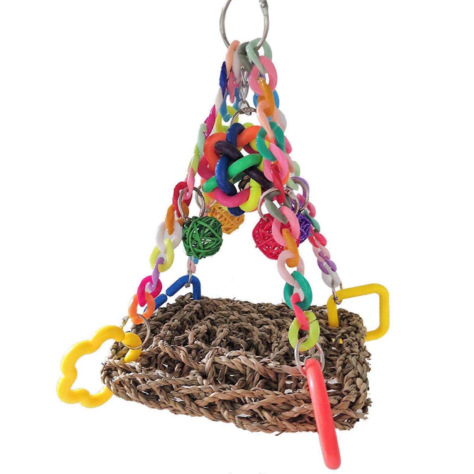 Hanging Foraging Wall Bird Toys Seagrass Climbing Net Perch Ladder for Exercise IQ Colorful Cage Decor for Parrots S