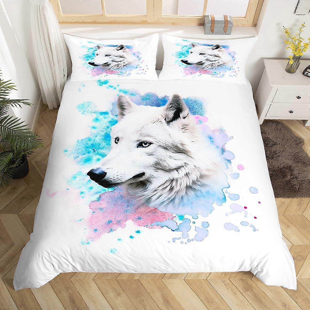 Tie Dye Wolf Safari Animal Pattern Bedding Set for Room Decor Twin Size Bedspread Cover