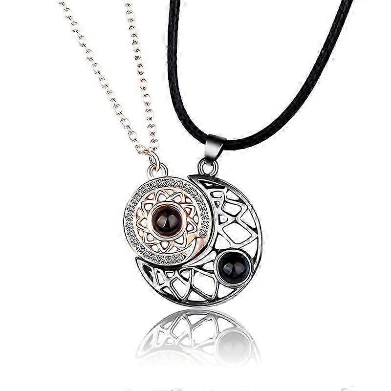 2 Pcs Projection Pierre Longue Distance Soleil Lune Couple Collier Hommes et Femmes