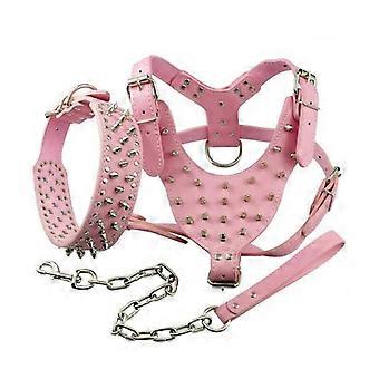 Harnais et collier anti-morsure pour animaux de compagnie, en cuir durable, clouté et à pointes