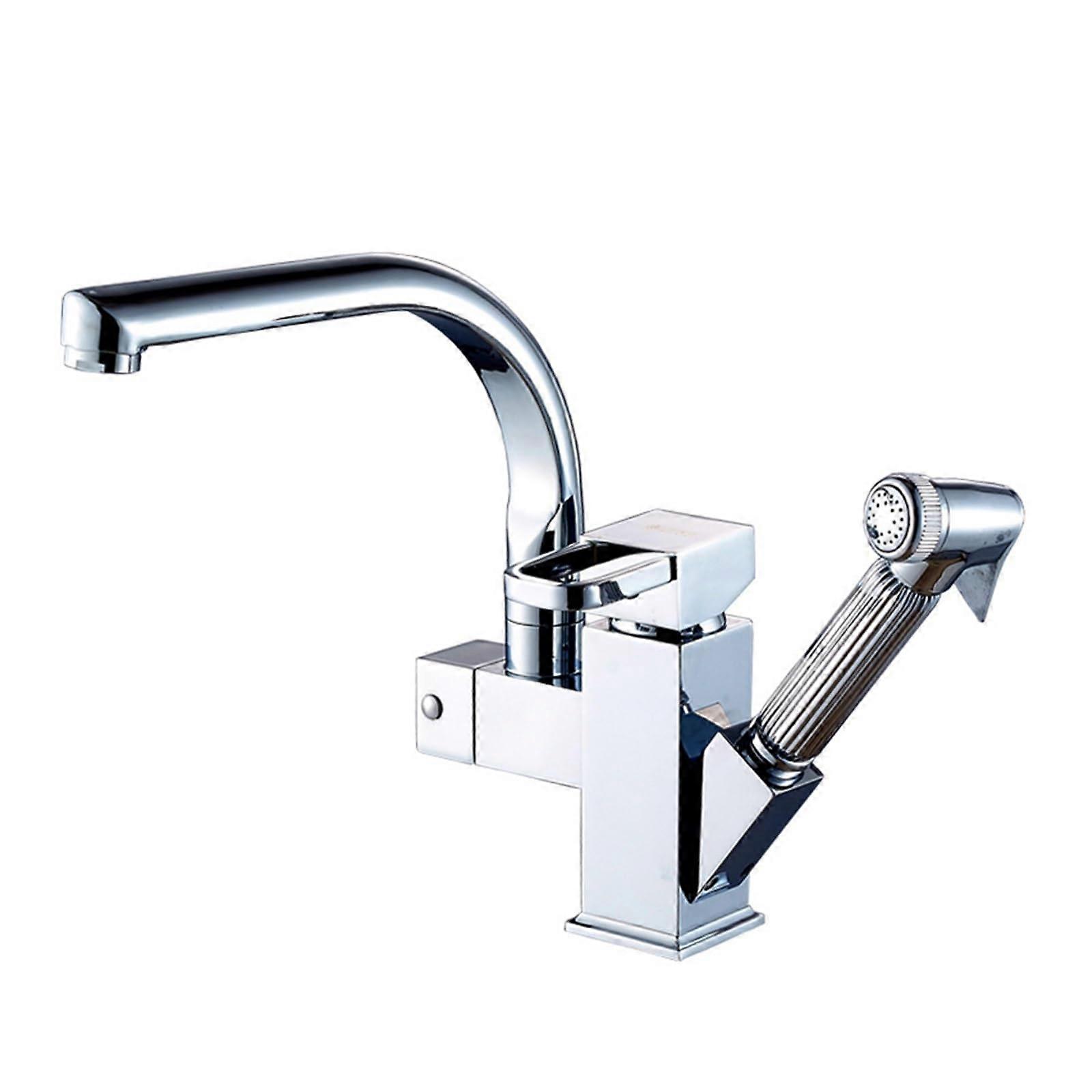 LED Light Kitchen Faucet Single-Handle Mixer Tap With Two Swivel Spouts Chrome Finish, Hot Cold Water, Pull-Out Spray
