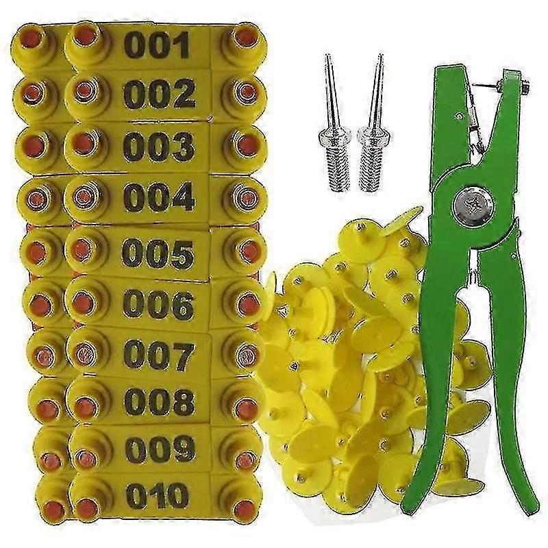 Πένσες ακουστικών Ear Tag πρόβατο Marker Applicator 001-100 Ενώτια για το κιτ αναγνώρισης αιγών Ear Tagger - κίτρινο