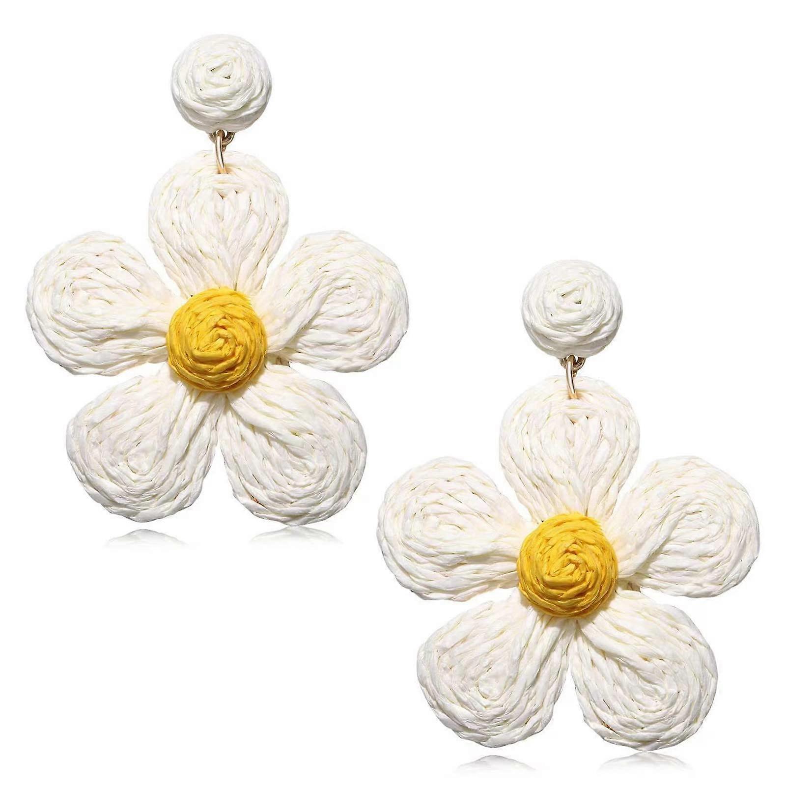 Rattan Earrings Flower Drop Dangle Boho Raffia Straw Material Color Women Bohem Bohemian Style Jewelry
