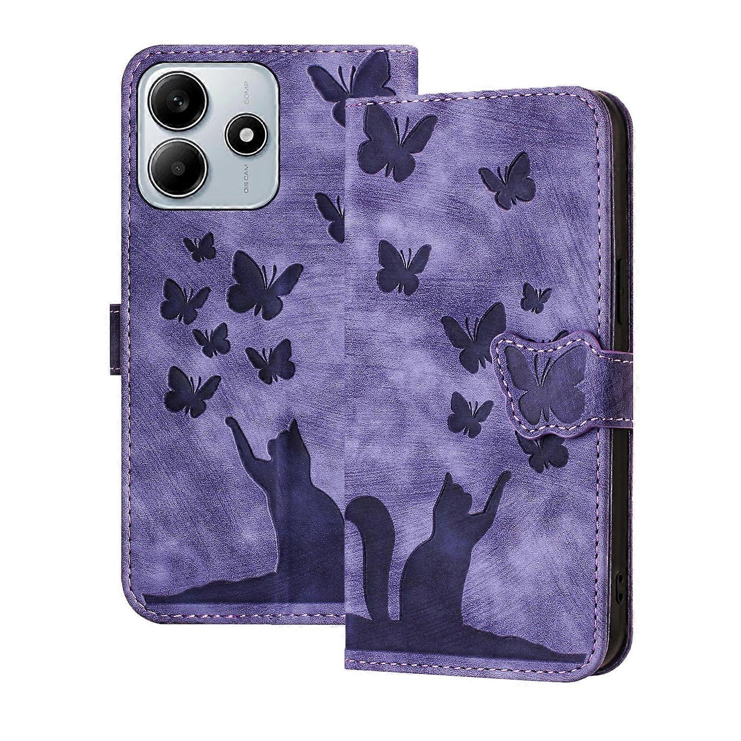 Butterfly Cat Embossing Flip Leather Phone Case