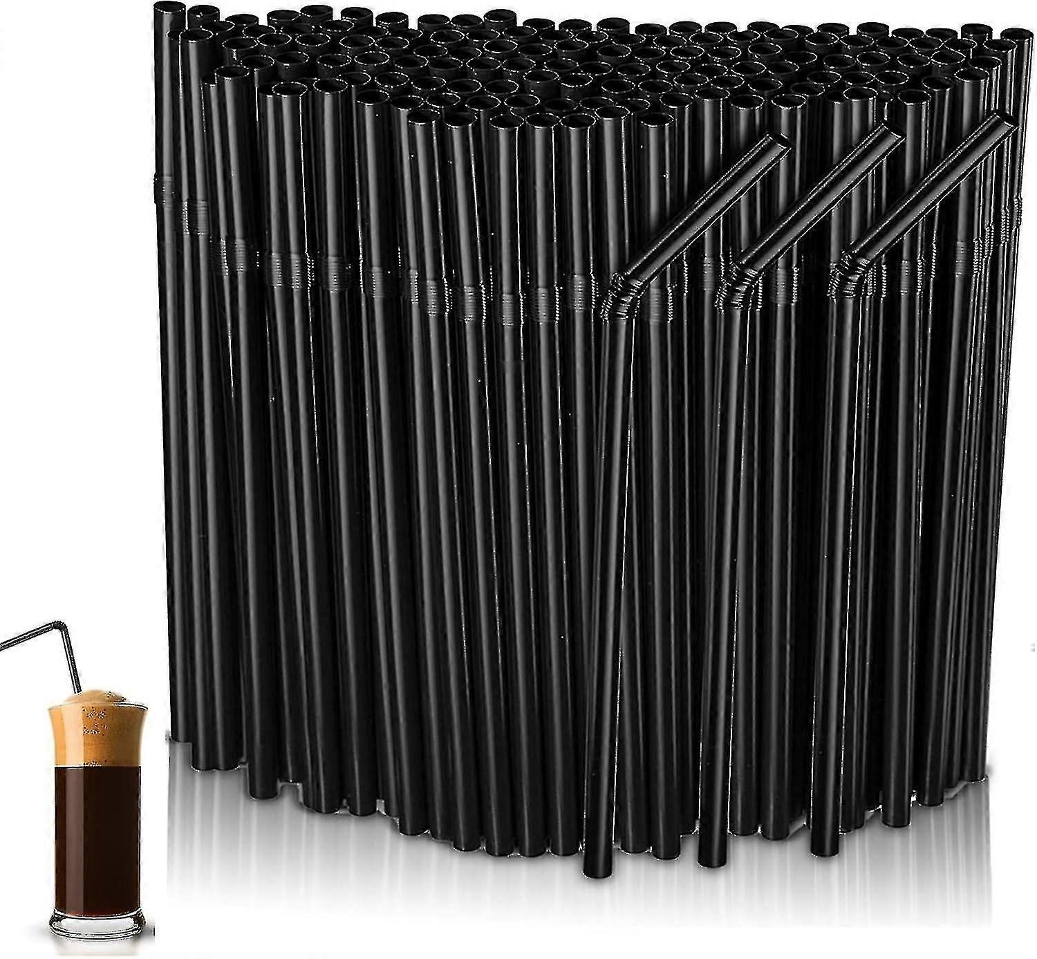 Reusable Plastic Straws Black Bendable Drinking Straws 600 Pack for Home Bar Party Use