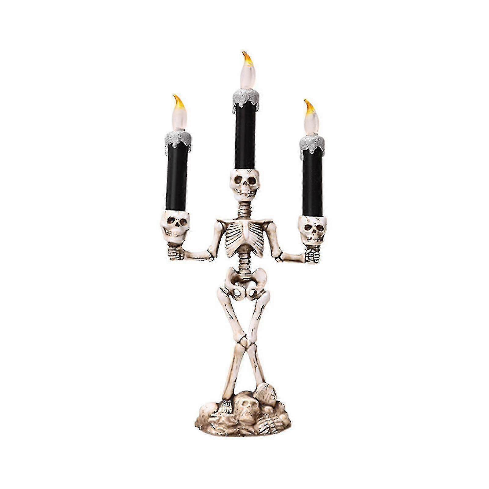 Flameless Halloween Candle with Skull Base - Safe Decor for Parties