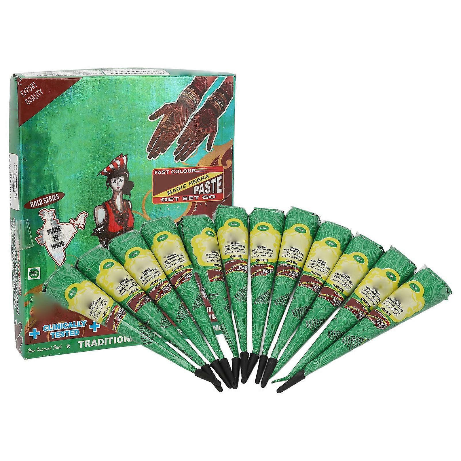 12pcs Tattoo Paste Cones 300g Semi Permanent Washable Waterproof Green Temporary  Set