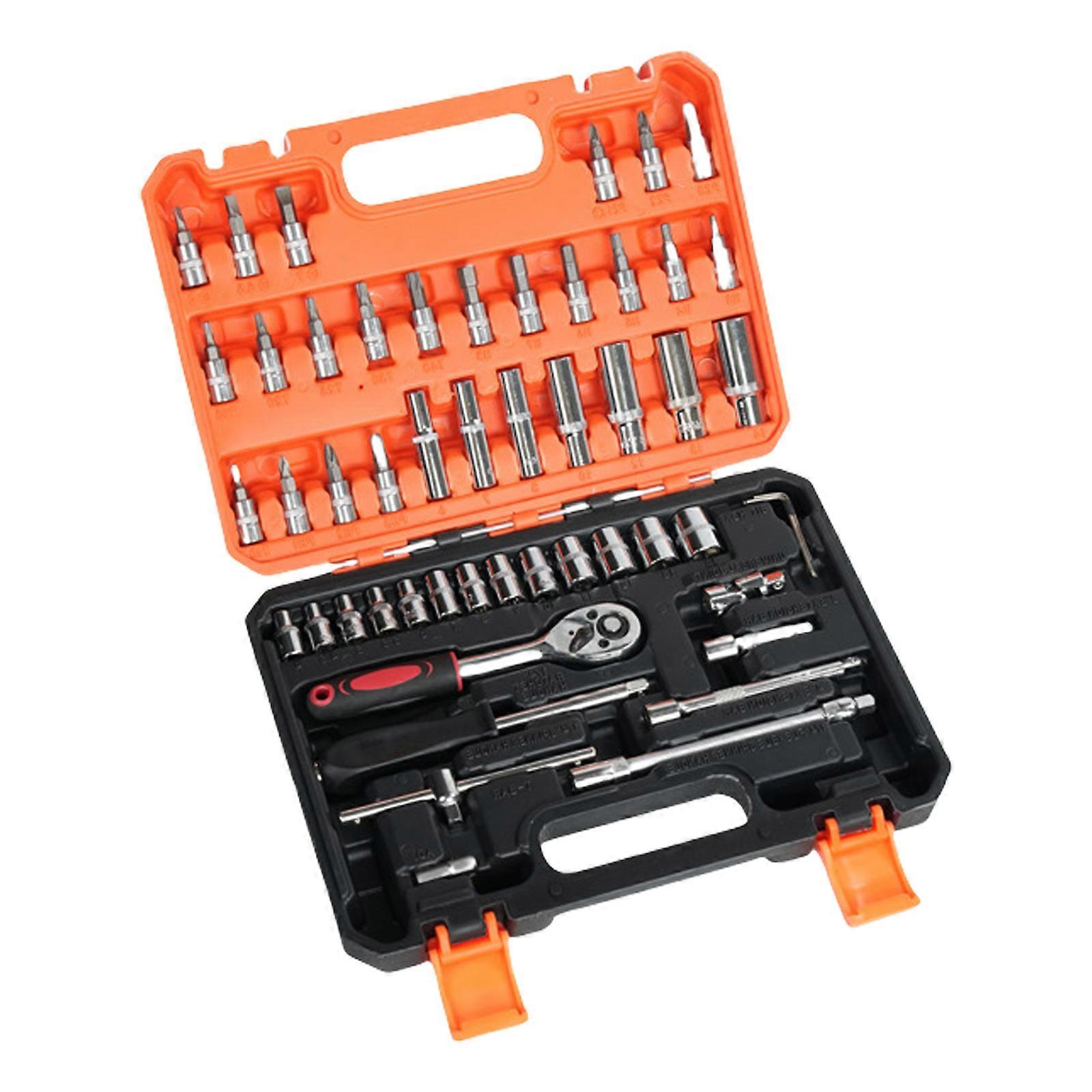 Professional 24 Tooth Galvanized Tool Kit 53Pieces Socket Ratchet Wrench with Bit Socket Case For Mechanics DIY Projects Multicolor