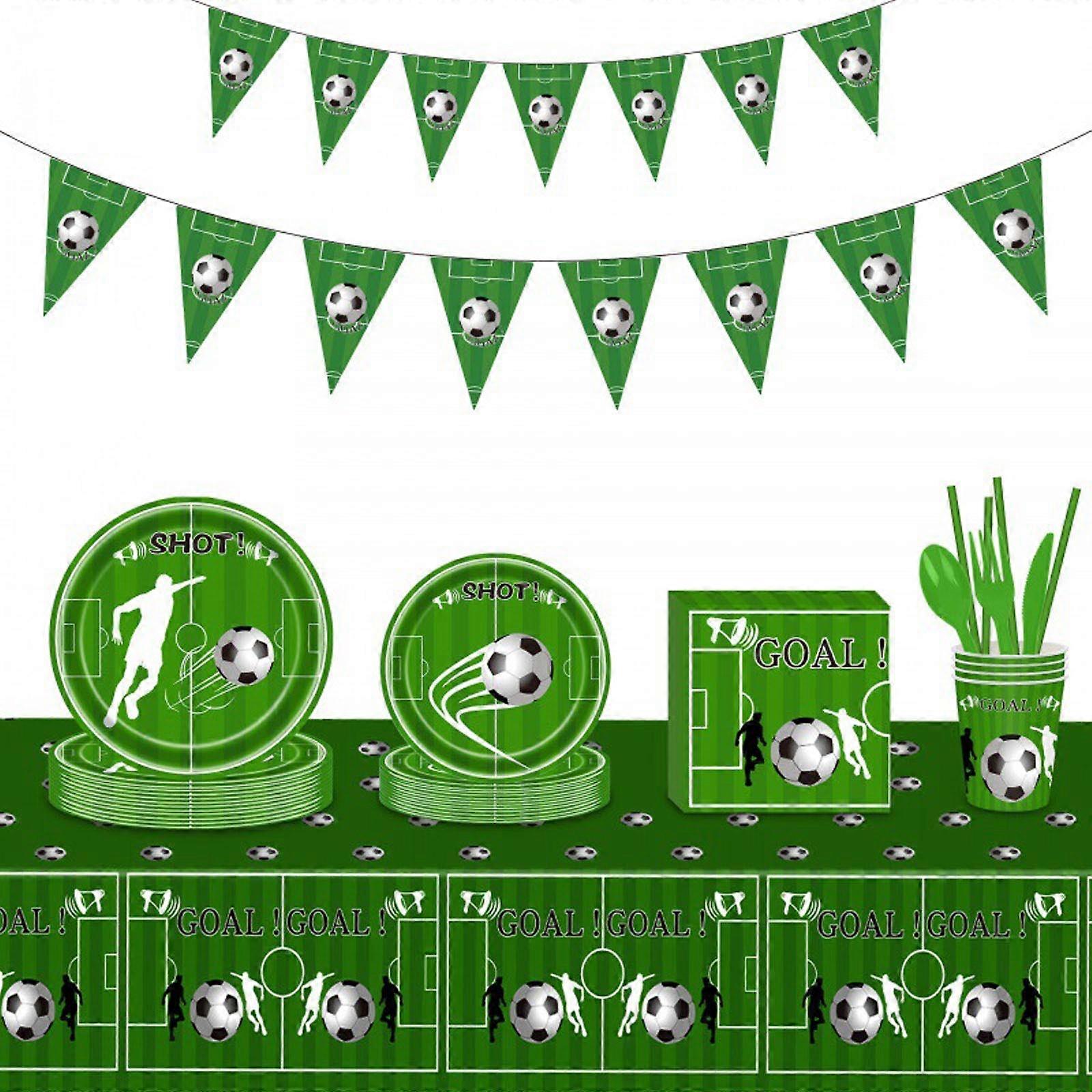 134Pieces Disposable Utensil Set Soccer Ball Party Set Paper Cups Plate Knife Fork Spoon Straws for Banner Napkin Tablec