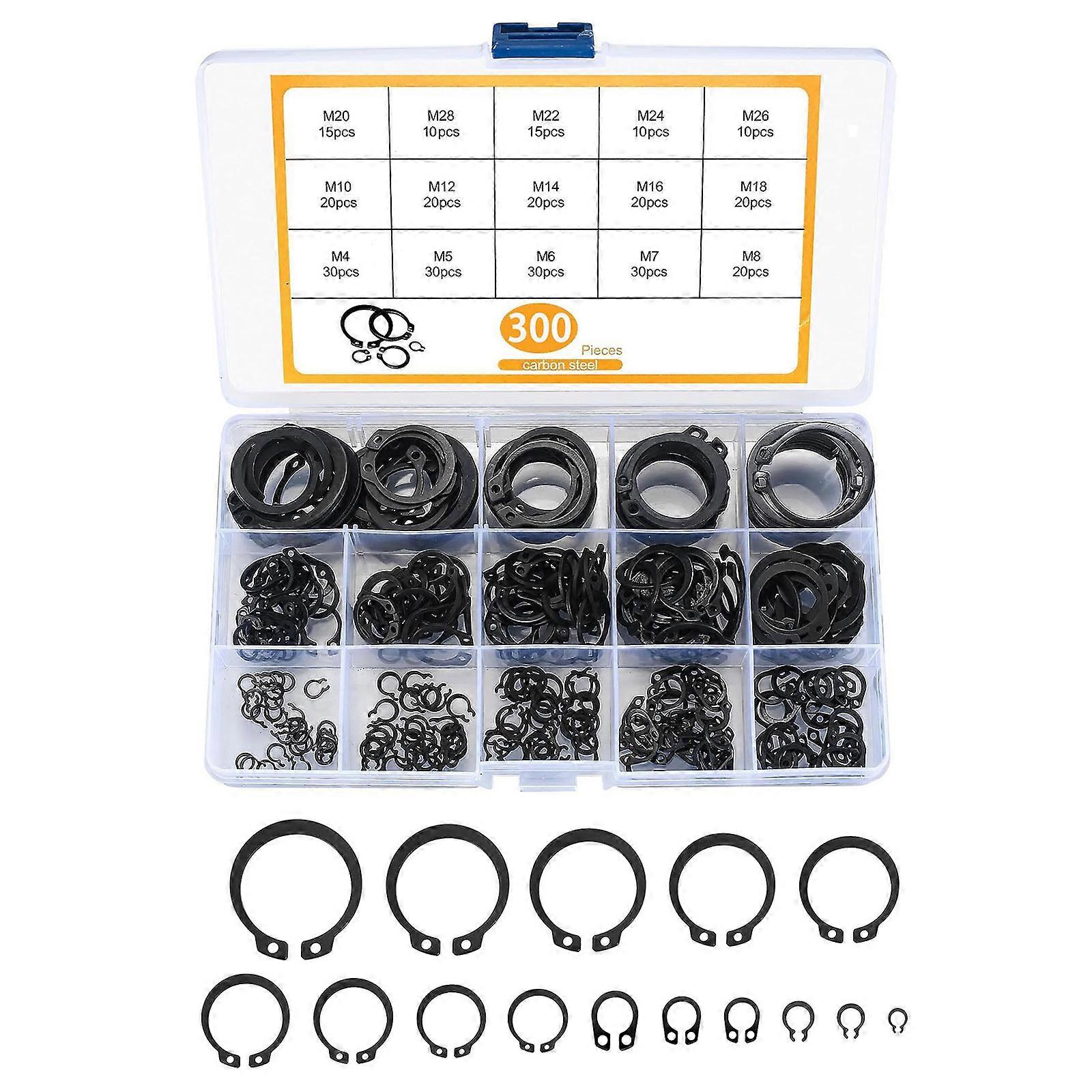 Steel  Clip Set multifunction 300pcs 4mm to 28  Clip Set for Secure Shafts Fastening for Projects & Mechanical Maintenance Multicolor