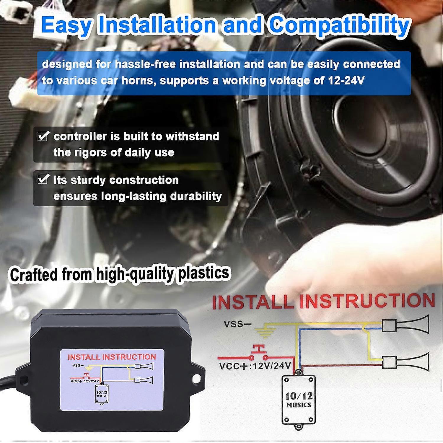 Car Horn Controller Electric Horn Speaker Sound Control Unit with 12 Sound Effects Switching 12-24V 