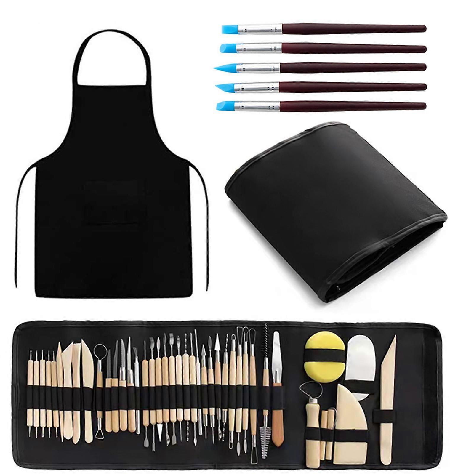 47pcs Pottery Clay Sculpting Tools Double Sided Ceramics Tool with Wood Handle for Trimming Embossing Carving Point Pen
