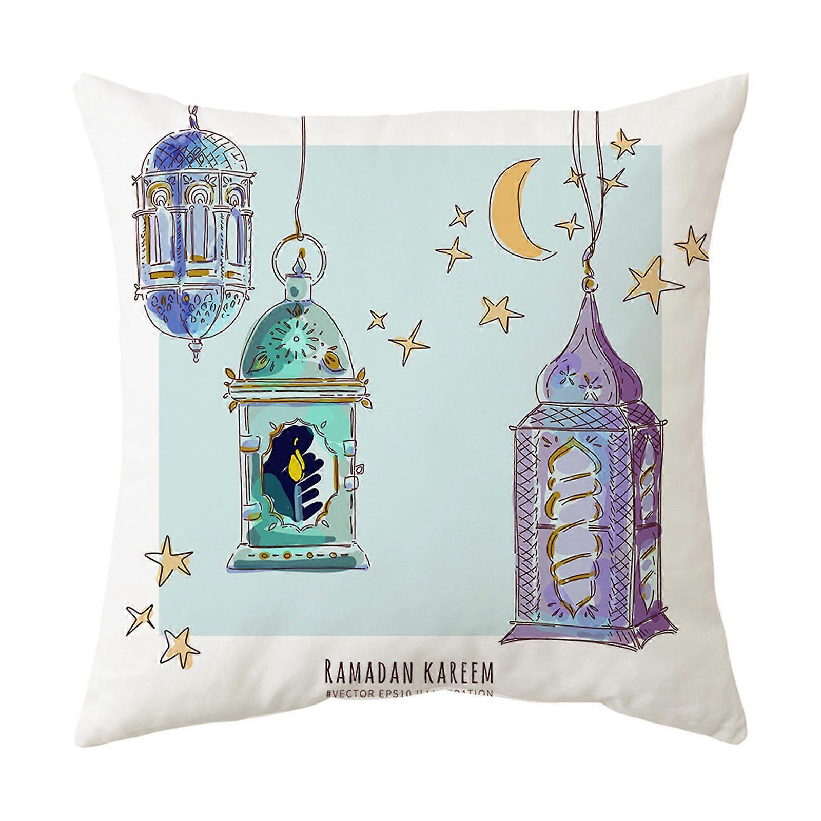 Eid Mubarak Pillow Cover Moon for Palace Lantern Short Plush Pillow for Case for Ramadan Party Home Bedroom Sofa Chair D