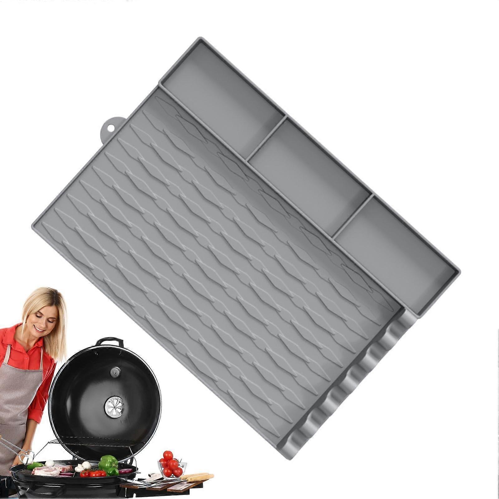 Grill Side Shelf Mat, Silicone Spatula Mat - Multi-Functional Griddle Tool for Outdoor Grill, Heat-Resistant Grey Kitchen Accessory