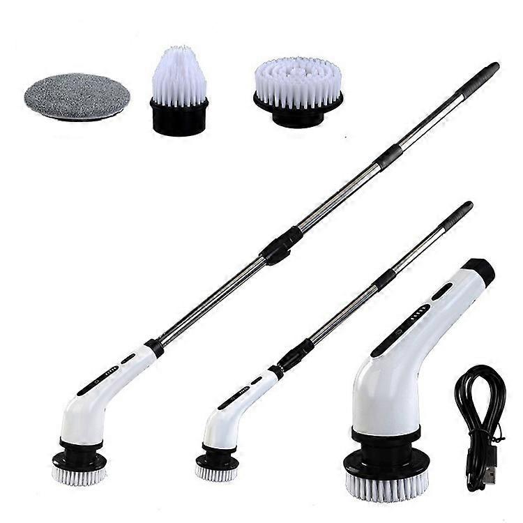 Long Handle Electric Spin Brush Cordless Shower Scrubber with 3 Replacement Heads