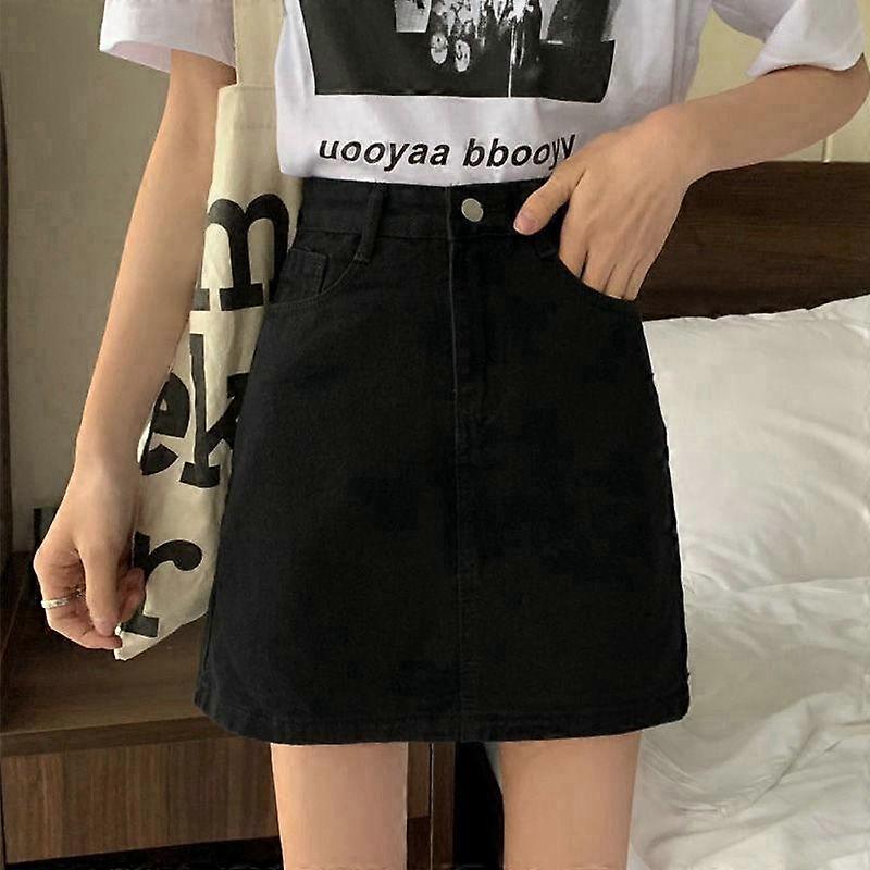 Summer Denim Half-body Skirt Tide Women's Pure Colour High Waist Thin Leisure Package Hip Short Skirt