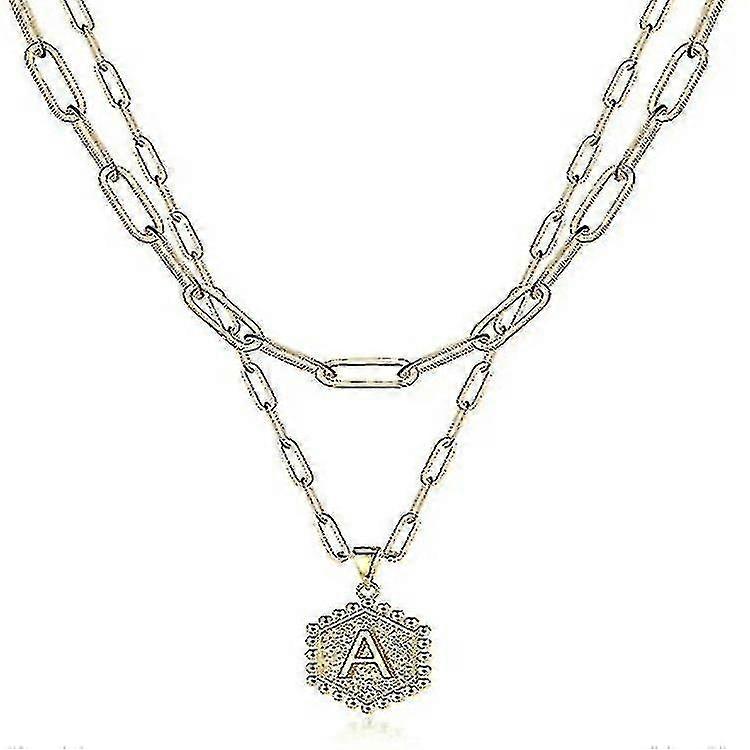 Elegant Layered Initial Necklace with Hexagonal Pendant
