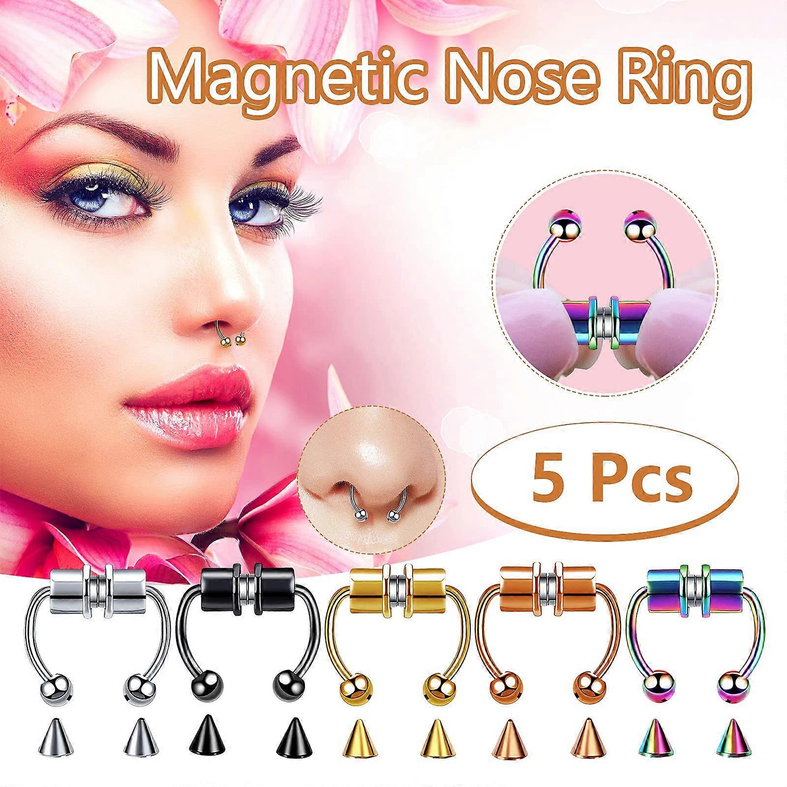 5Pcs Magnetic Stainless Steel Nose Ring Horseshoe Non Piercing Jewelry Fake Nose Ring Magnetic Septum Nose Rings