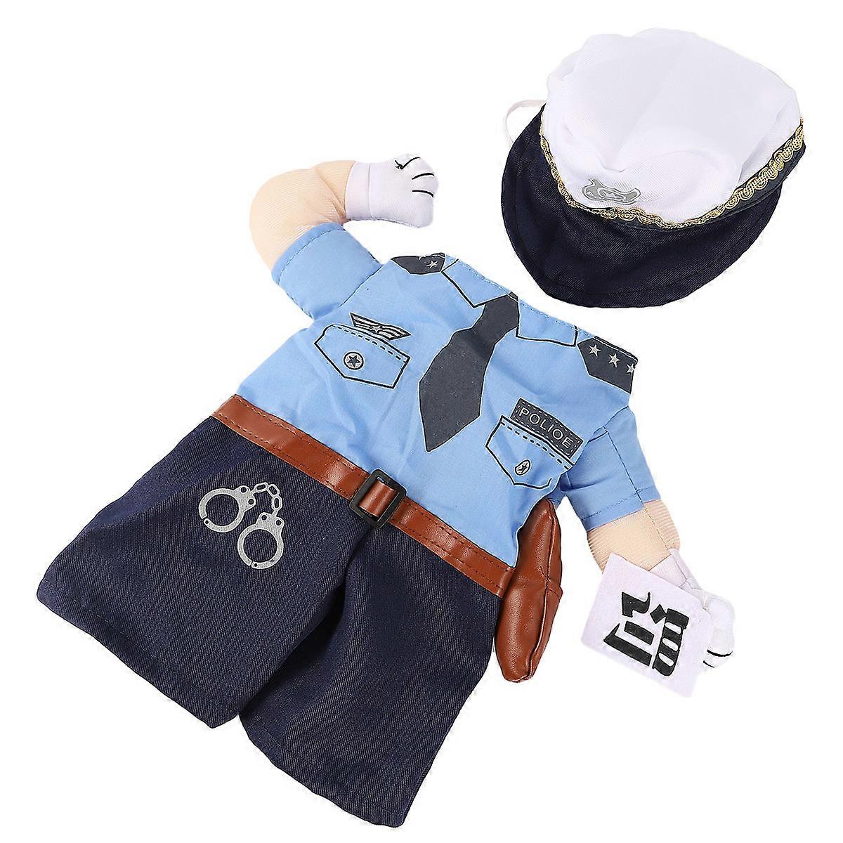Funny Cat Costume Suit Pet Clothes Police Design Durable Easy Off Material for Photo Props Daily Wear