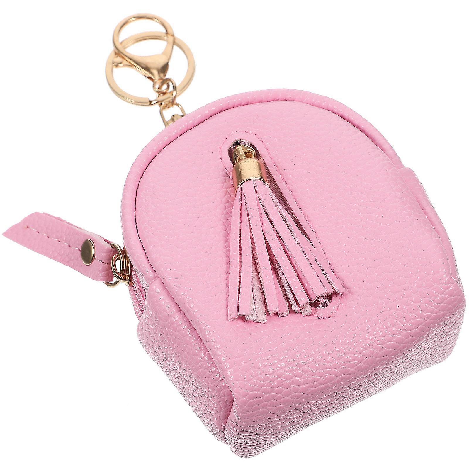 Coin Purse For Men Key Chain Pendant Elegant Daily Use Pink 15x7x5cm Zipper Fastener Tassel Design 1Set