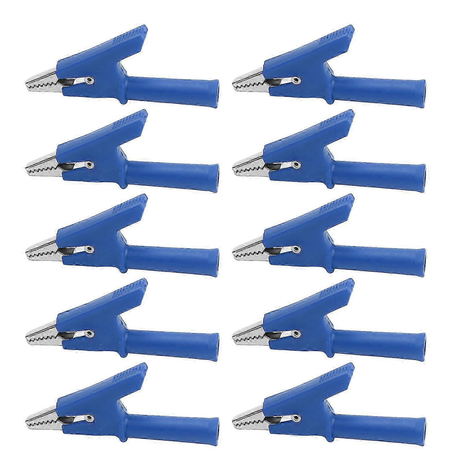 10Pcs Crocodile Clip Testing Clamp 10mm Opening 10A with 4mm Socket Accessory Set KitBlue