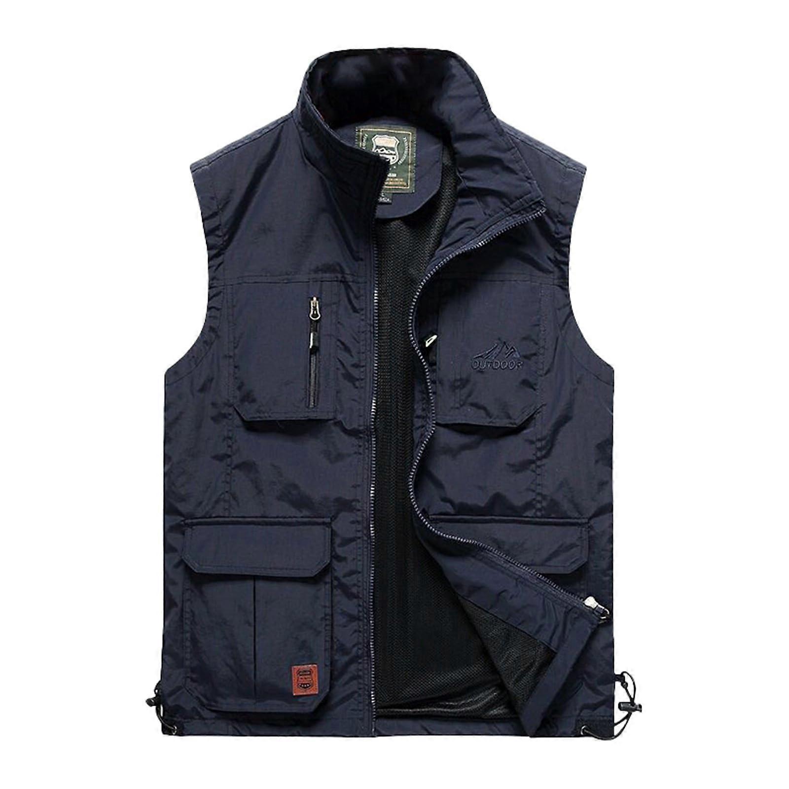 Mens Jacket Field Professional Emergency Field Fishing Multi Pocket Vest Memory Foam Slippers XL navy