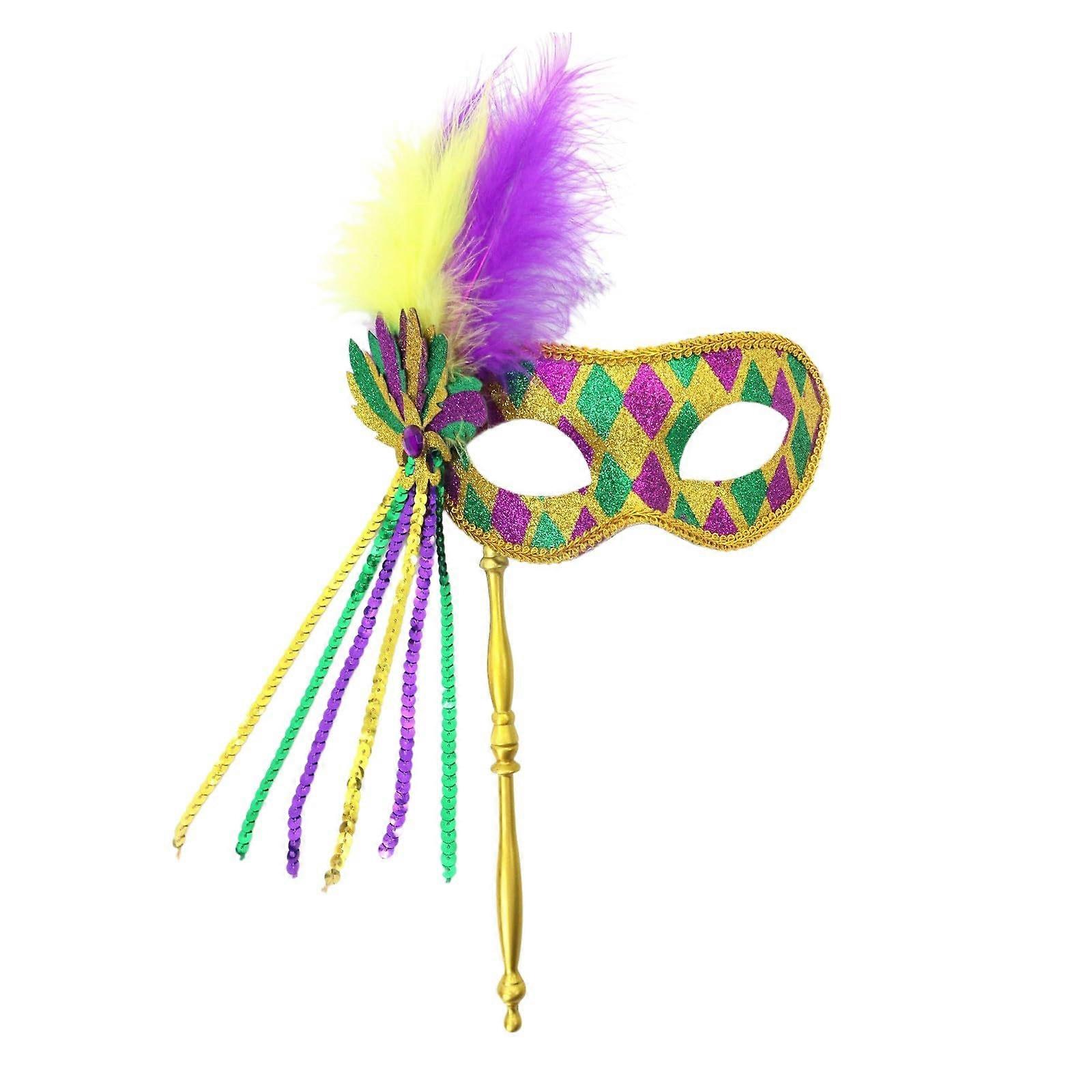 Venetian Masks Half Face Mask with Sequins Feathers Diamonds for Carnival Ball Party Queen Performance Props Grün Unit Size
