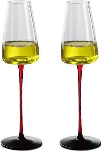AURA Champagnergläser (8,6 oz)2er-Set, langer roter Stiel, schwarzer Boden, eleganter Korpus, mundgeblasen (Champagnerflöte mit rotem Schaft)