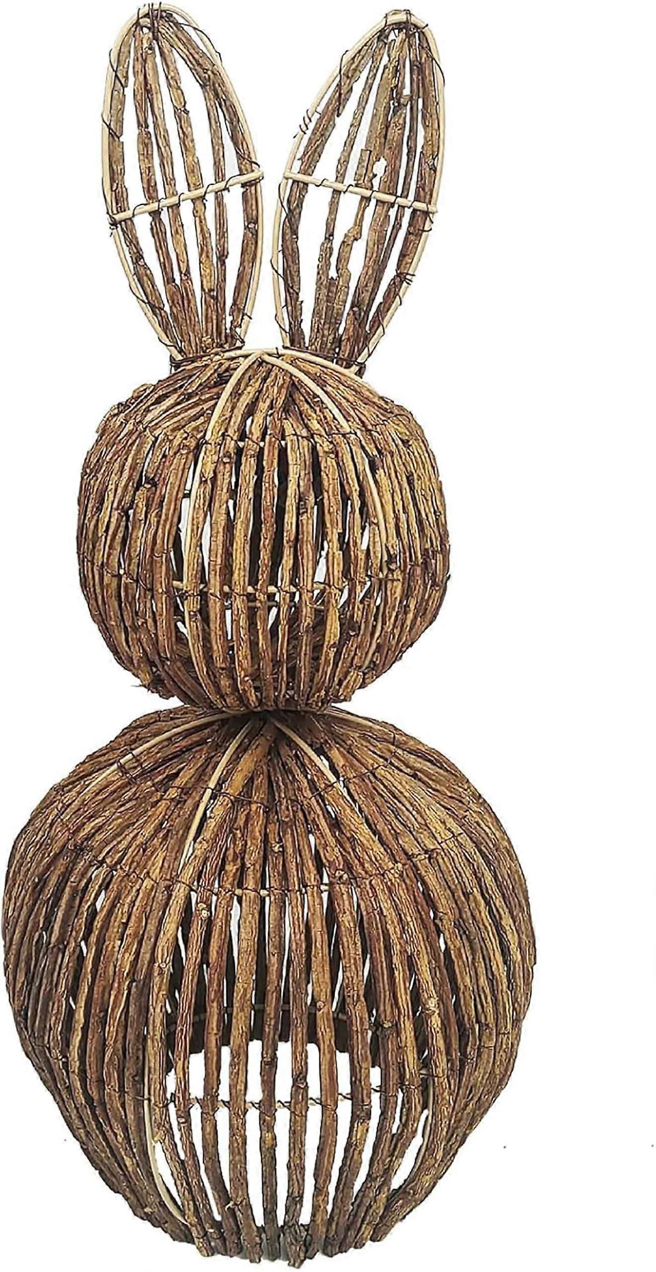 Easter Bunny Figures, Large Handmade Rattan Rabbit Decoration for Indoor Outdoor Use, Rustic Wood Color Table Garden Accent