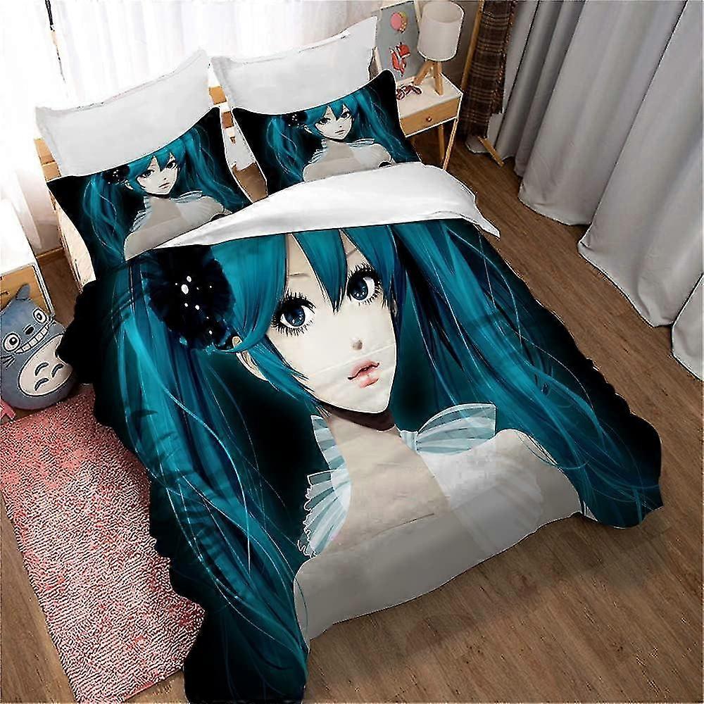 Reversible Duvet Cover Set with 2 Pillow Cases for Teenagers - Suitable for Digital Miku Design