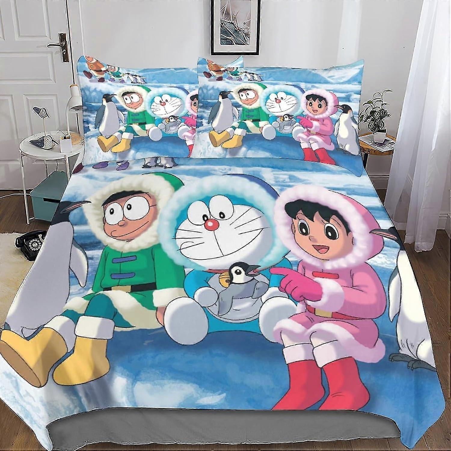 Söt Anime Påslakan Set 3D-tryckt mikrofiber sängkläder Set Ultra Soft Allergivänligt Täcke Överdrag med dragkedja för något märke