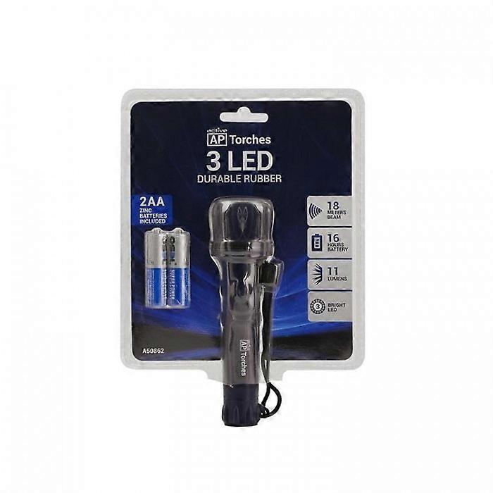 AP 2AA 3 LED Tuff Rubber Torch Blister Pack