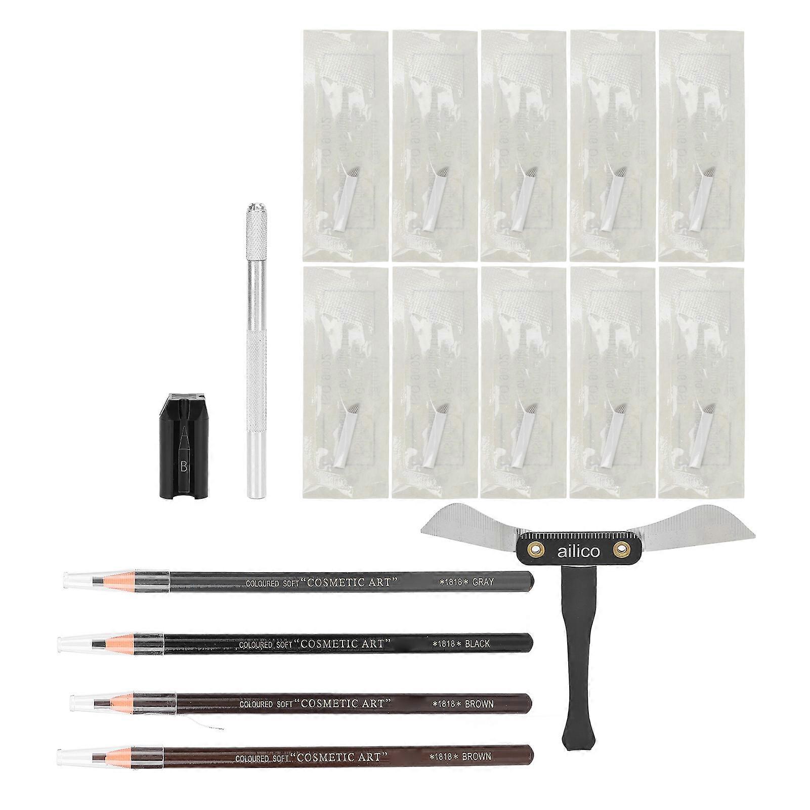Microblading Eyebrow Kit 4 Eyebrow Pencils Microblading Needles P17 Pen Eyebrow Positioning Ruler