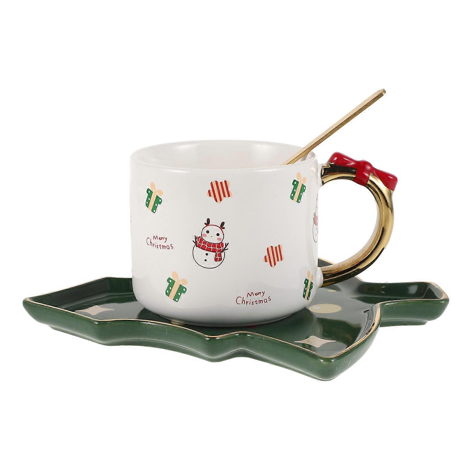 Ceramic Tea Cup Christmas Tree Shaped Saucer Cafe 1Set