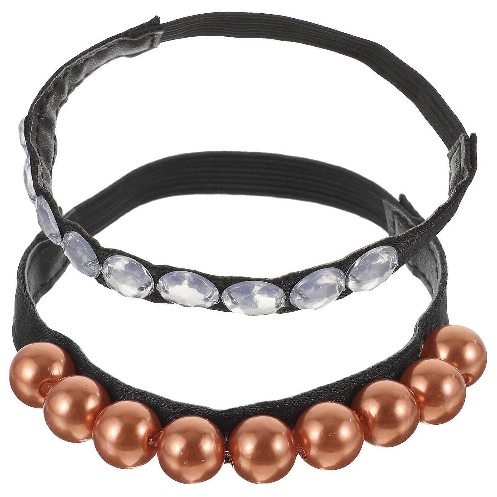 Heel Straps for High Heels Elastic Rope Material for Dancing Black with Brown Pearls 2Pcs