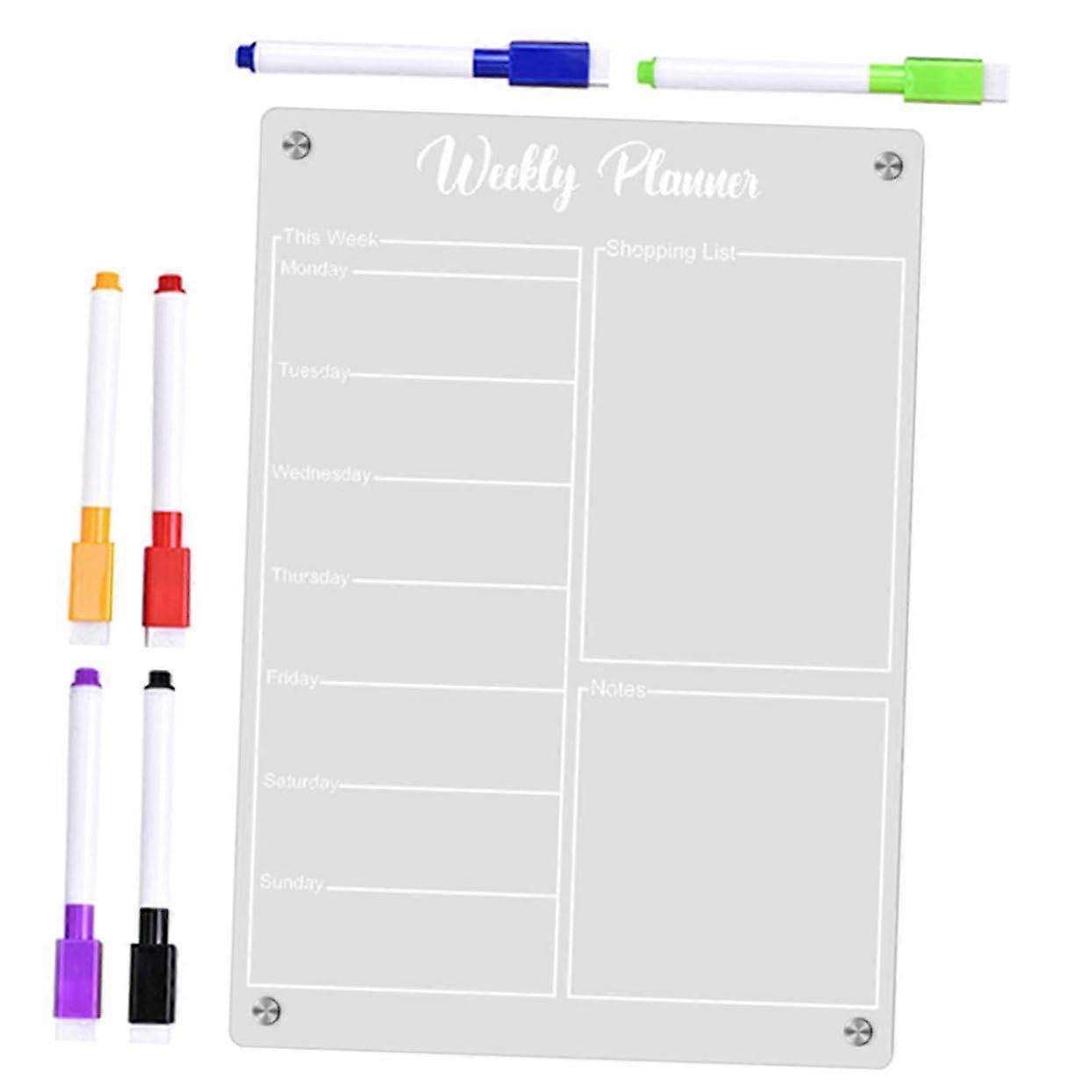 Magnetic Wipeable Planning Board for Refrigerator, Weekly Planning, Reusable, White Markers