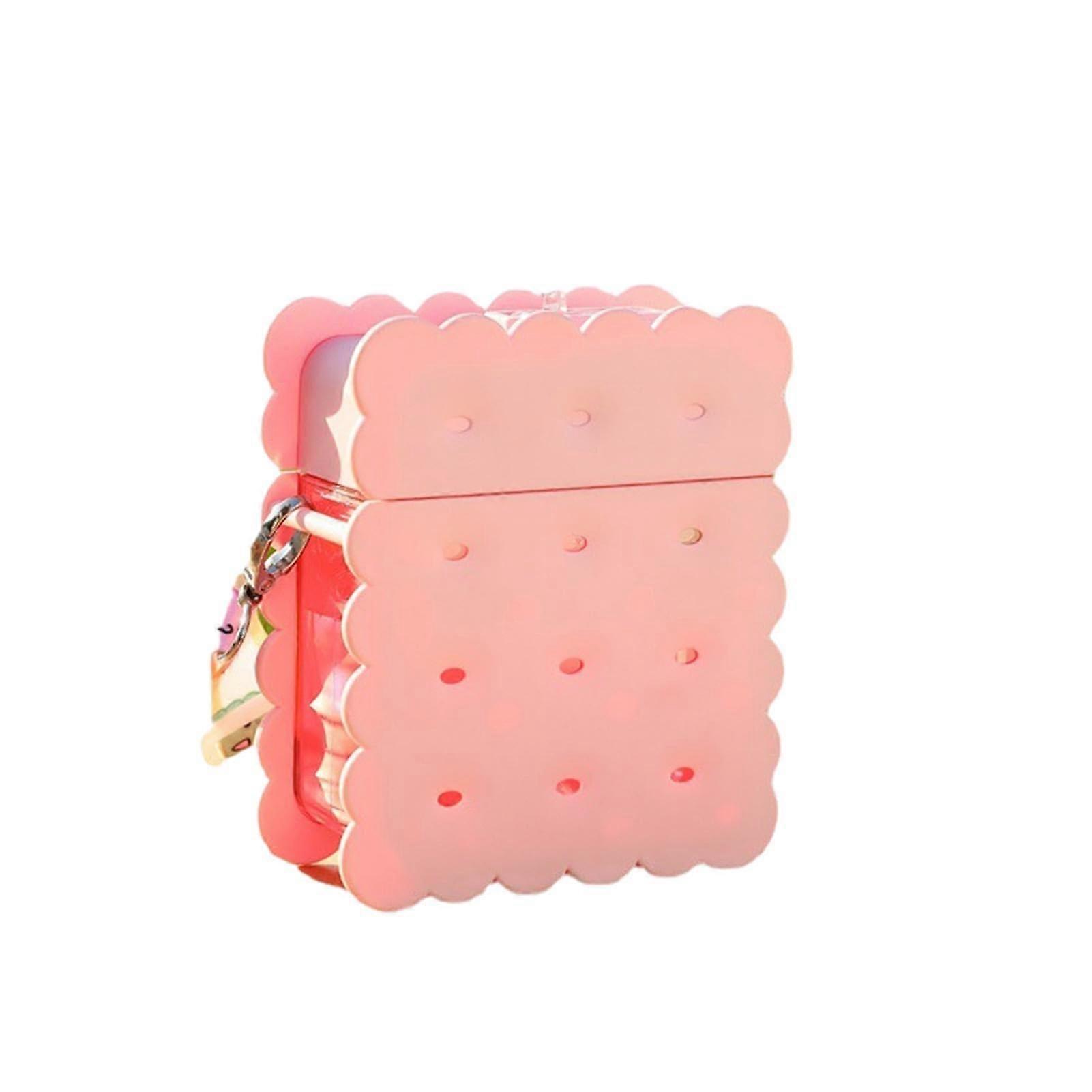 Kawaaii Biscuit Water Bottle 380 ml - Cute Pink Biscuit Shaped Drinkware with Straw and Shoulder Strap, Leak-Proof Design