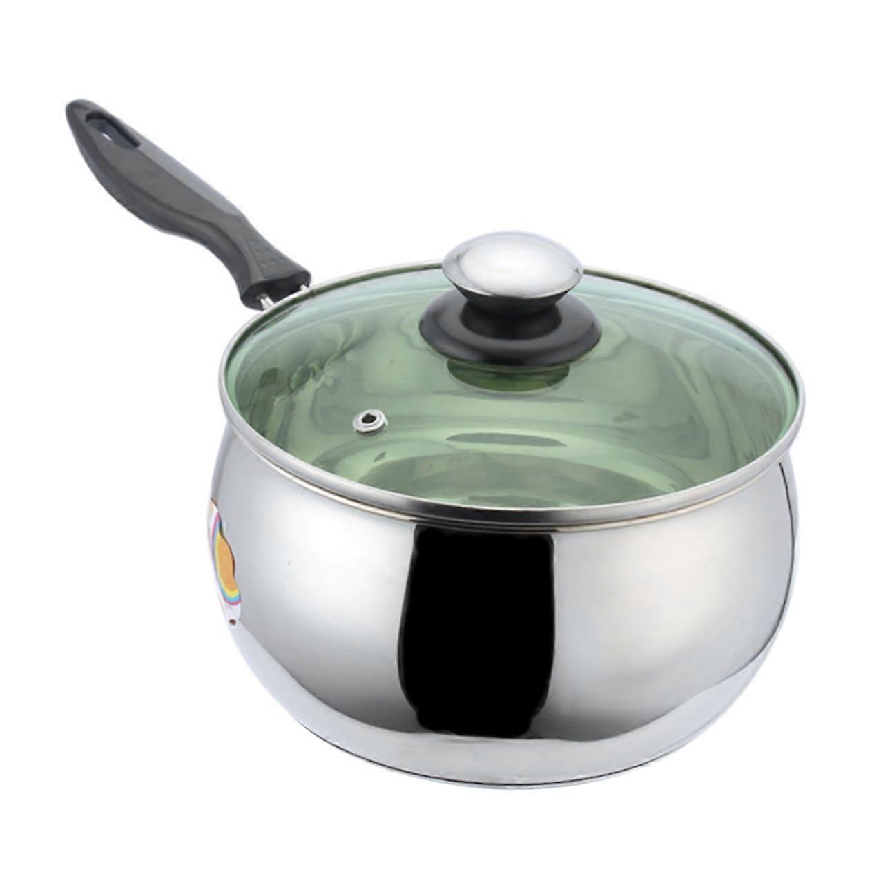 Small nonstick milk pot for baby food, milk, and soups, durable with long handle for induction and gas stoves.