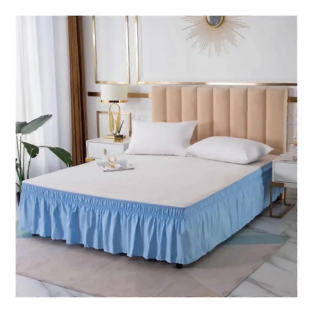 Bettrock with ruffles, lace, for queensize beds with 38.1 cm length, solid color, machine washable, sky blue, king 198 x 203 x 38 cm