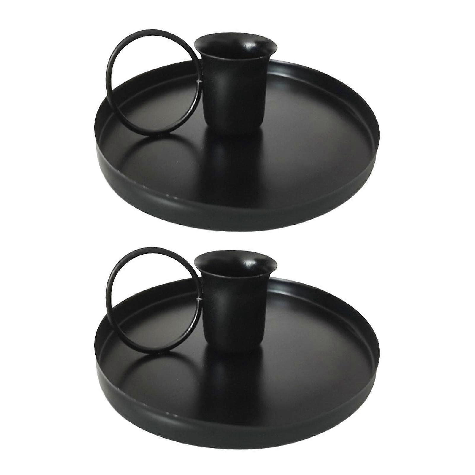 2 x Iron Candle Holders, Metal Cone, Black, Retro for Wedding, Dining Table