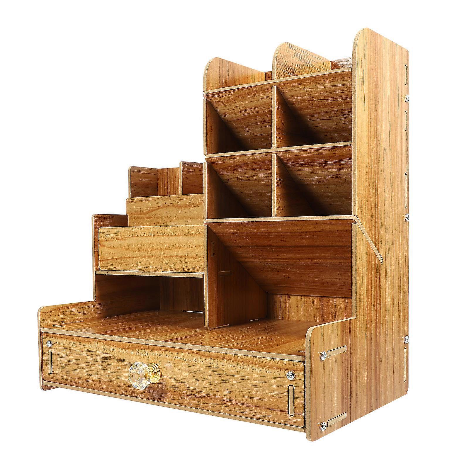 Light Brown Density Board Desk Organizer with Divided Compartments for Storage and Tidy Environment 1 Piece