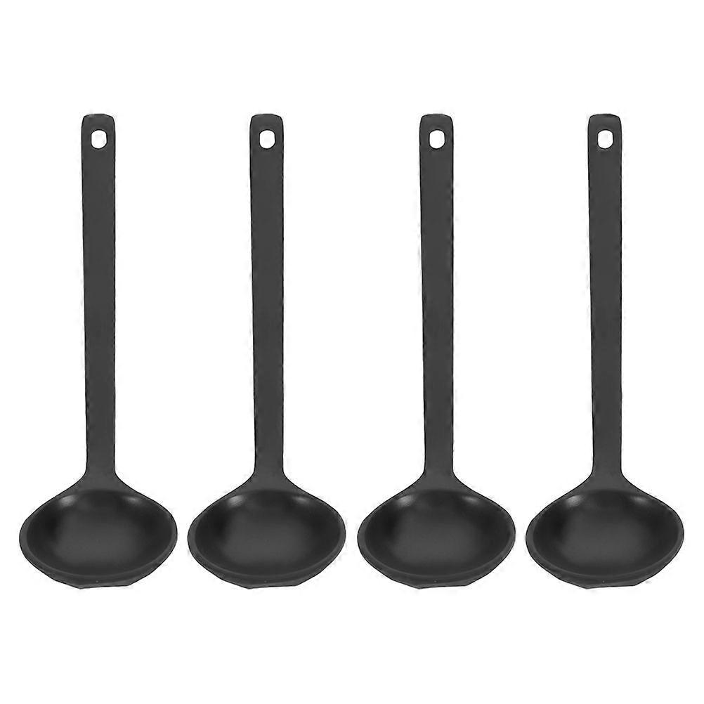 Black Soup Spoon with Long Handle for Kitchen Use Ideal for Serving Soup Sauces and Stirring 4 pcs