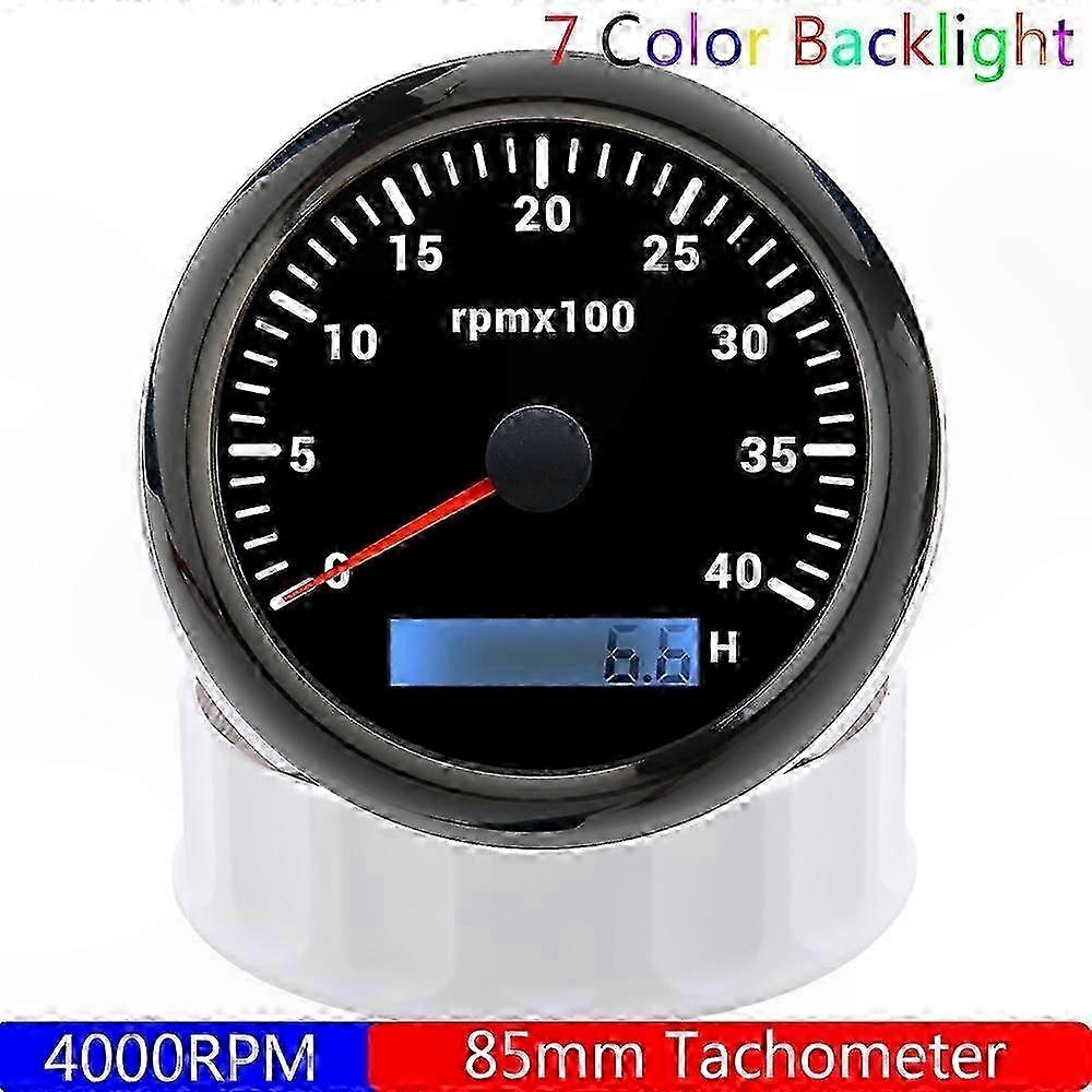 Diesel Engine Tachometer Gauge with Digital Hourmeter, 7 Color Backlight, 12V/24V, 3000-8000 RPM Range